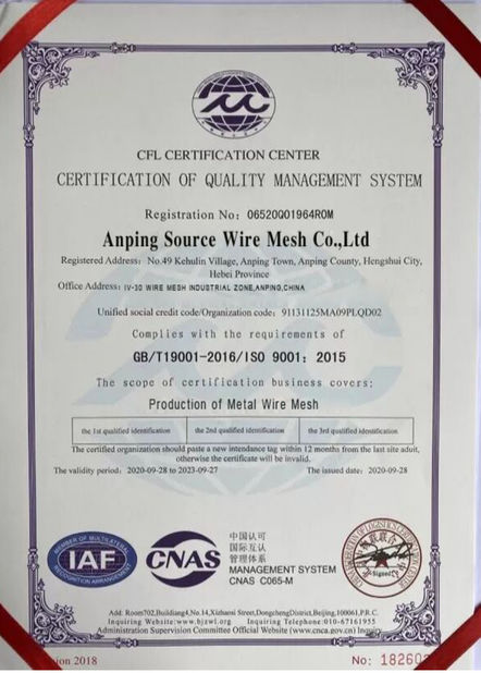 China Anping Source Wire Mesh Co.,Ltd certification
