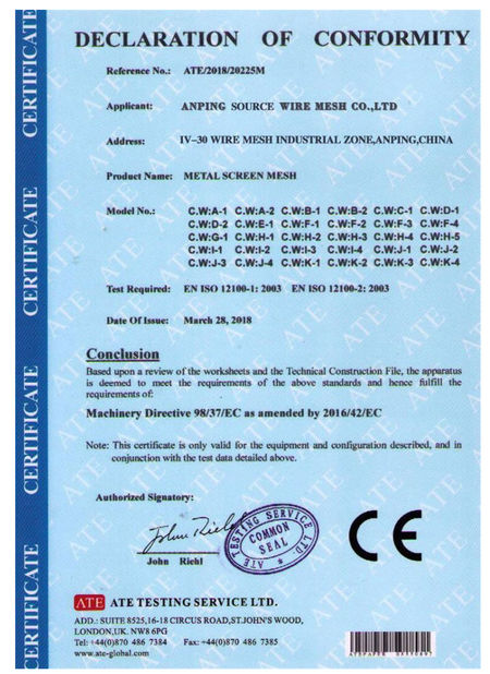 China Anping Source Wire Mesh Co.,Ltd certification